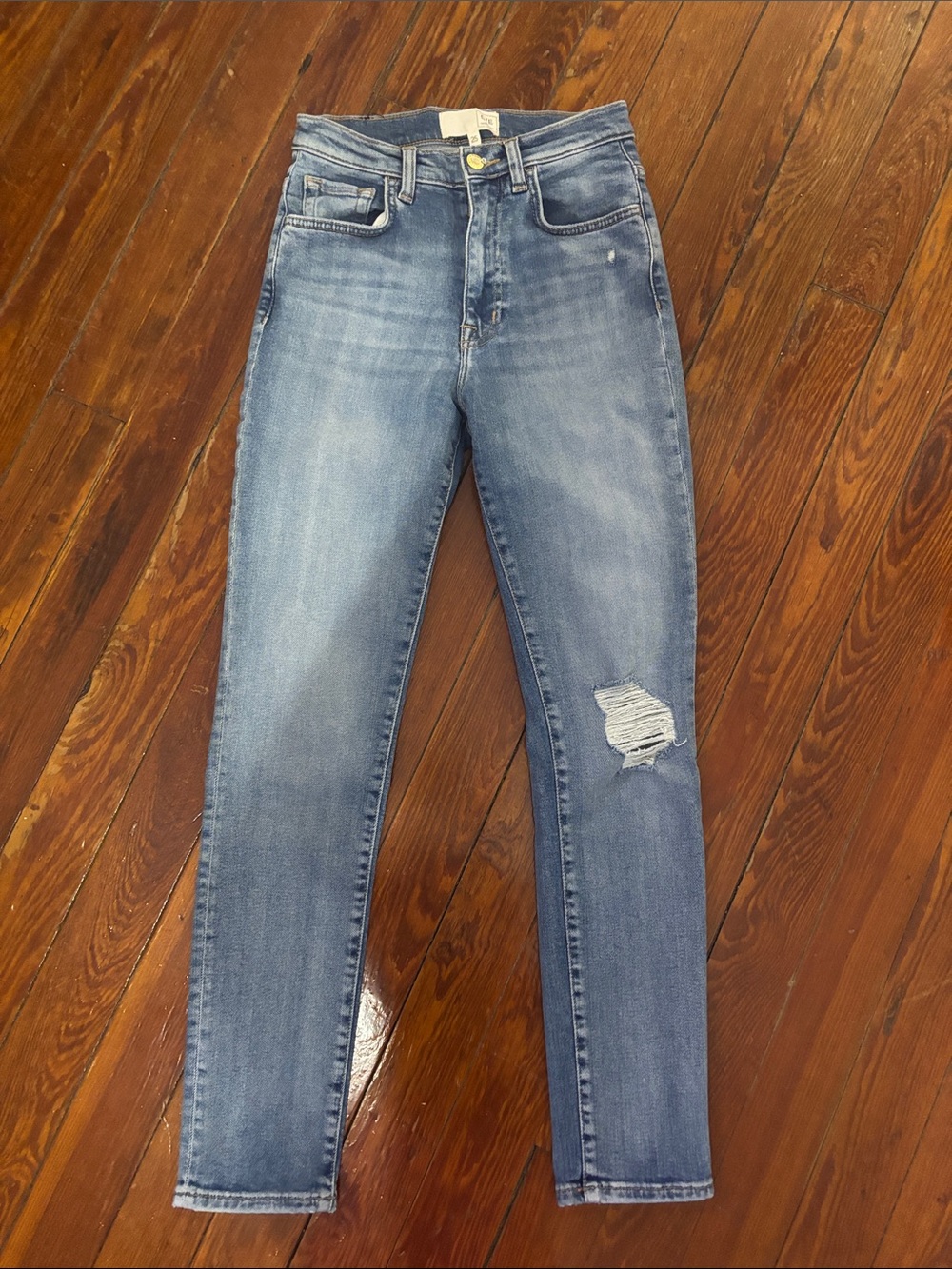 Current/Elliott High-Rise Light Blue Distressed Skinny Jeans